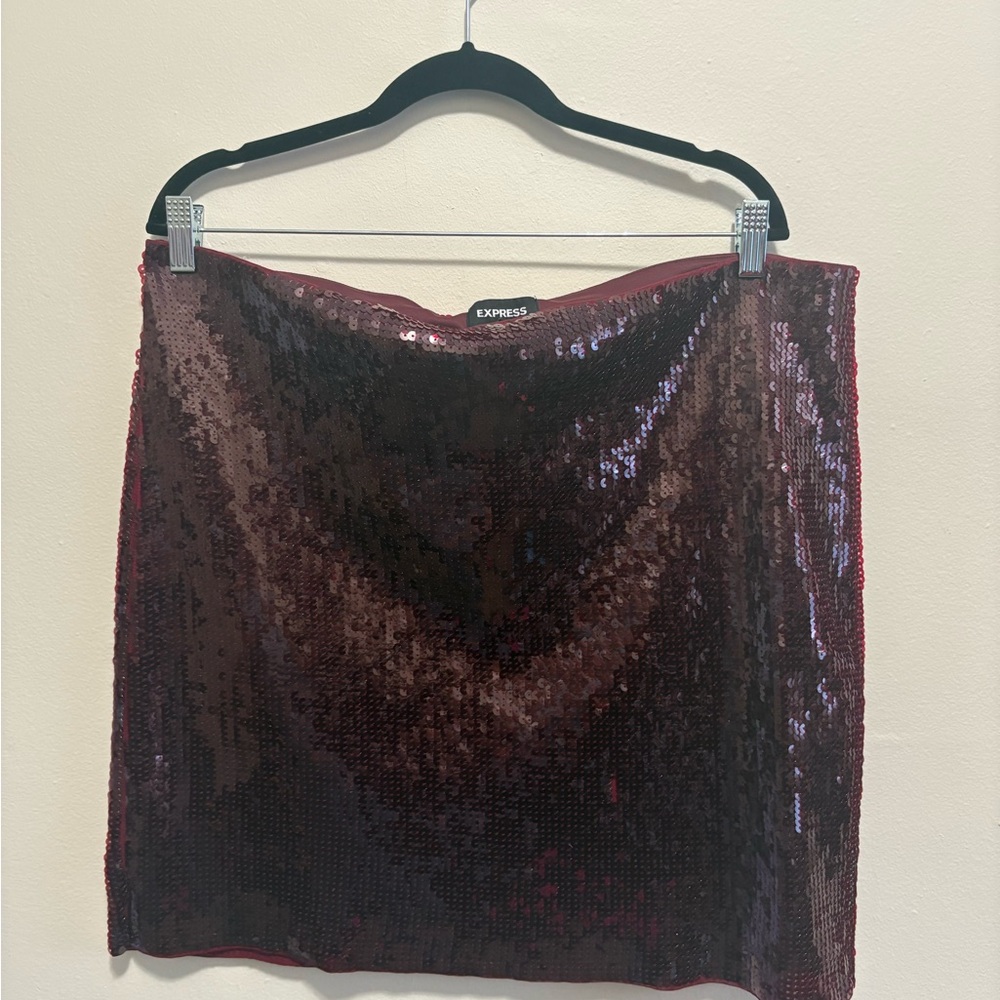 Express Dark Red Sequin Mini Skirt